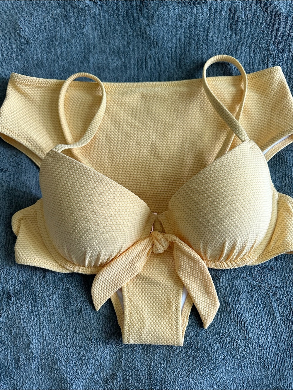 Shade & Shore Pale Yellow Textured Bikini Top with Tie Front
